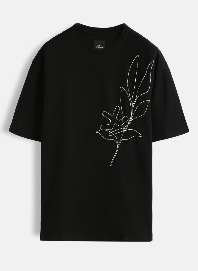 Wrogn Embroidered Oversized T-Shirt | Black - Image 1